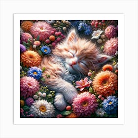 Kitten In Flowers Art Print