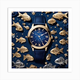  Dark Blue Bracelet Watch With A Sea  Art Print