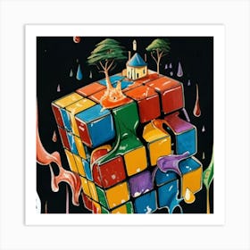 Colorful Rubiks Cube Dripping Paint 8 Art Print
