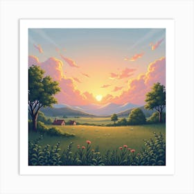 Pastel Colored Sunrise Over A Peaceful Rural Landscape 1 Art Print