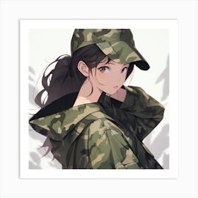 Anime Girl In Camouflage 3 Art Print