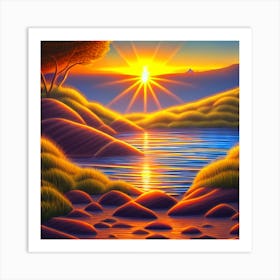 Sunset By The River Art Print