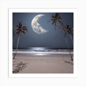 Moon And Palm Trees Art Print