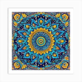 Paisley Tapestry A Classic Paisley Design With Rich Colors And Intricate Details Perfect Blue And Yellow Flower Mandala Art Print