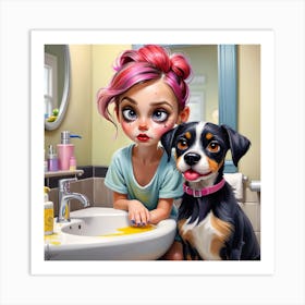 Girl And Dog Art Print