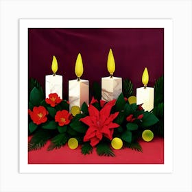 Christmas Candles With Poinsettia Art Print