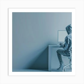 Computer Hacker Sitting At Desk Art Print