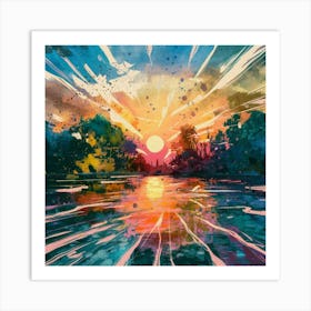 A stunning oil painting of a vibrant and abstract watercolor 18 Art Print