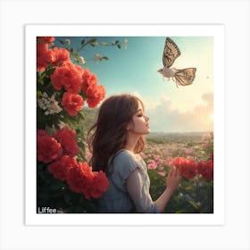 Girl With A Bird Art Print