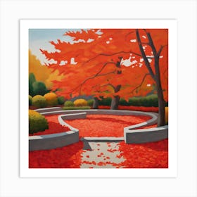 Japanese Zen Garden During Autumn Style of David Hockney Art Print