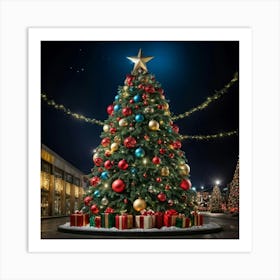 An Ultra Realistic Portrayal Of A Cheerfully Adorned Three Dimensional Pine Tree Its Evergreen Leav 2 1 Art Print