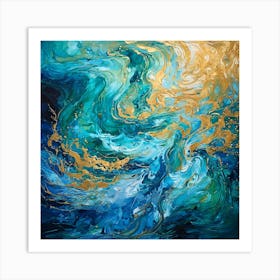 Blue And Gold Abstract Painting Art Print