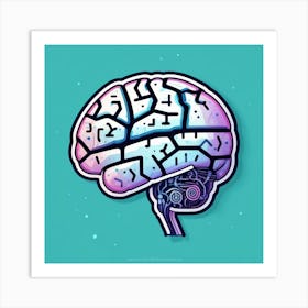 Brain On Blue Background Art Print