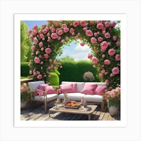 Pink Roses In The Garden Art Print