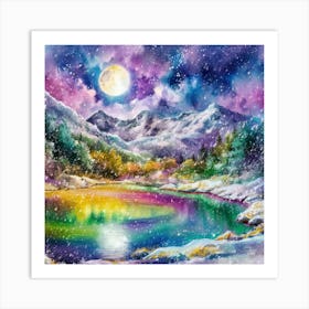 Moonlit Majesty Snowy Mountain Serenity (4) Art Print