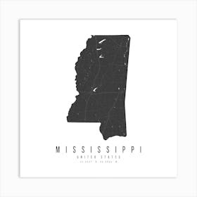 Mississippi Mono Black And White Modern Minimal Street Map Square Art Print