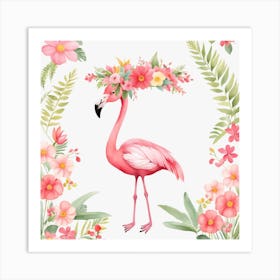 Floral Baby Flamingo Nursery Illustration (18) Art Print