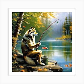 Wolf Fishing 1 Art Print