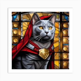 Cat, Pop Art 3D stained glass cat superhero limited edition 17/60 Art Print