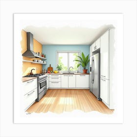 Modern Kitchen Watercolor, Cheerful, Inviting Design 1 Art Print