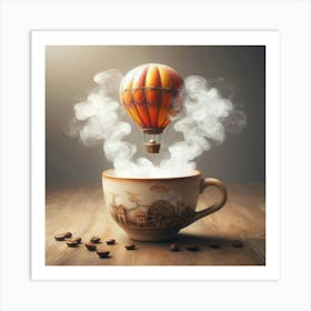 Hot Air Balloon In A Coffee Cup 1 Art Print