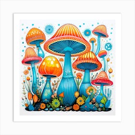 Mushrooms In The Garden 1 Art Print