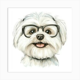 Maltese Dog With Glasses Art Print