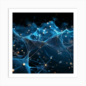 Blueish Abstract Network Of Interlinked Nodes Floating In Three Dimensional Space Showcasing Futuri (5) Art Print