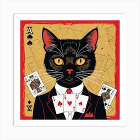 Cat Playing Cards 1 Art Print