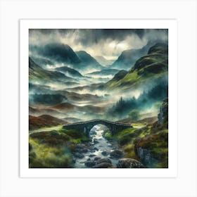 Vintage Foggy Scottish Highlands AI Art Print