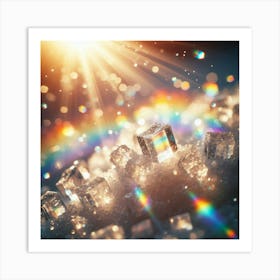 Ice Cubes With Rainbow Art Print