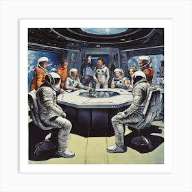The Image Depicts A Scene From A Movie Or Tv Show, Featuring A Group Of People Dressed In Futuristic Space Suits Art Print