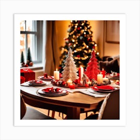 Christmas Decorations On Table In Living Room (19) Art Print