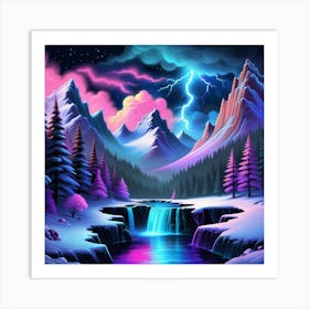 Winter Landscape With Lightning Art Print