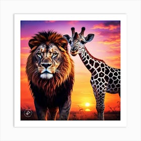 Lion And Giraffe Art Print