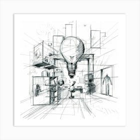 Lightbulb Sketch Art Print