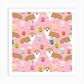 Corgi Bubble Boba Tea Pink Pattern Art Print