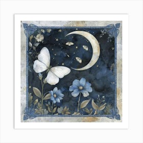 Moon And Butterflies 1 Art Print