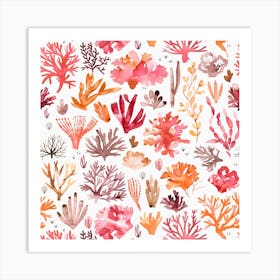 Corals Reef Red Square Art Print