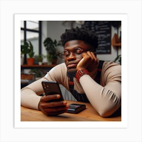 Young African Man Looking At His Phone Art Print