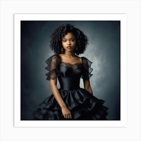 Black Girl In Black Dress Art Print