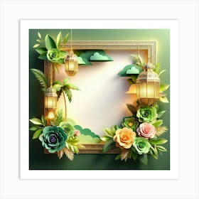 Frame With Flowers And Lanterns 1 Art Print