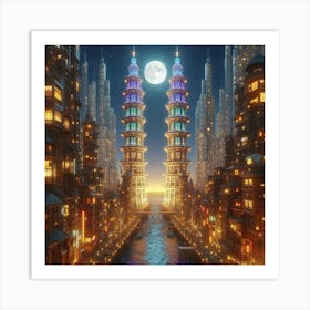 Chinese City At Night Art Print