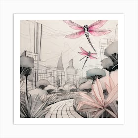 Dragonflies In The City Art Print