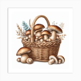 Mushrooms in a wicker basket Art Print