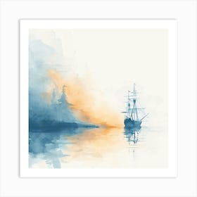 Watercolor Of A Sailing Ship Art Print