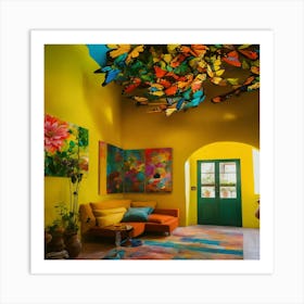 Colorful Living Room With Butterflies Art Print