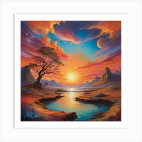 Sunset In The Desert Paintings Art Print 2 Art Print