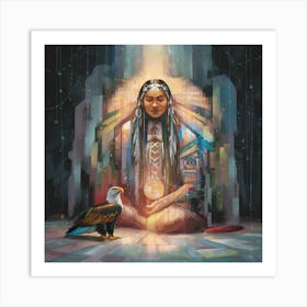 Native American Woman With Eagle 1 Art Print