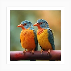 Two Birds Perched On A Branch 1 Art Print